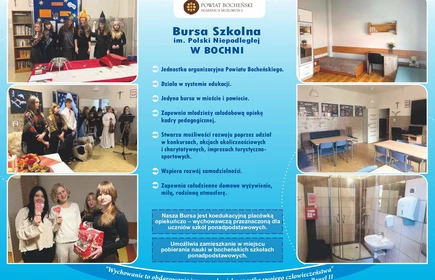 ulotka przedstawiająca  społeczność bursy oraz warunki mieszkaniowe